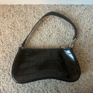 JW PEI Black Crocodile-Embossed Shoulder Bag